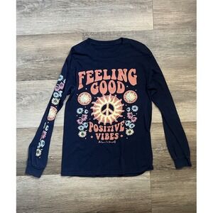 TILT Girls XS Navy Crew Neck Long Sleeve Graphic Print T-Shirt Peace Vibes